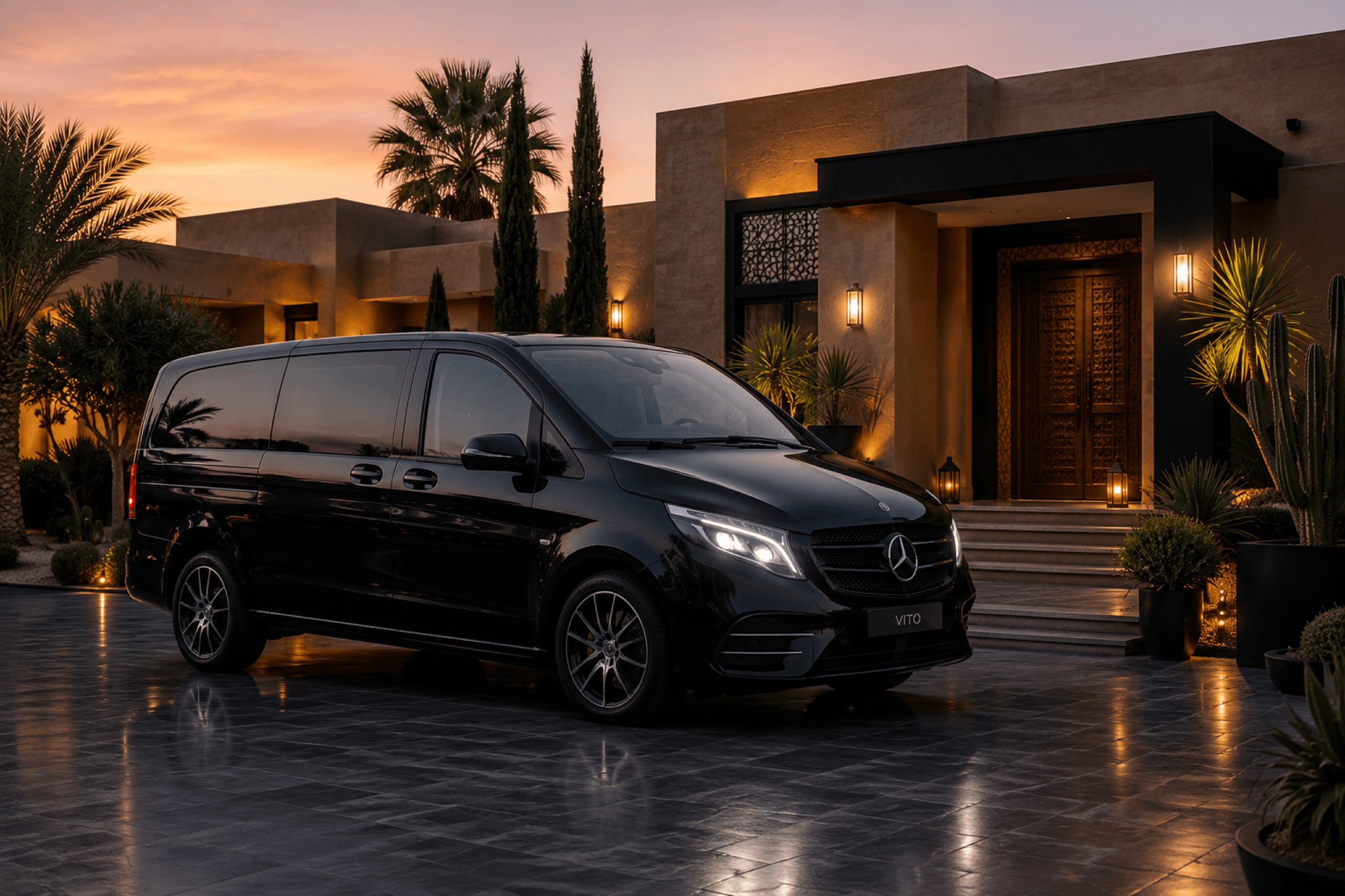 Van privé Atlas Royal devant une villa à Marrakech